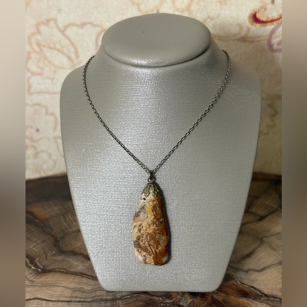 Automade Sterling Silver Chain with Desert Jasper Necklace Circa ‘34 - ‘72 - Picture 1 of 7